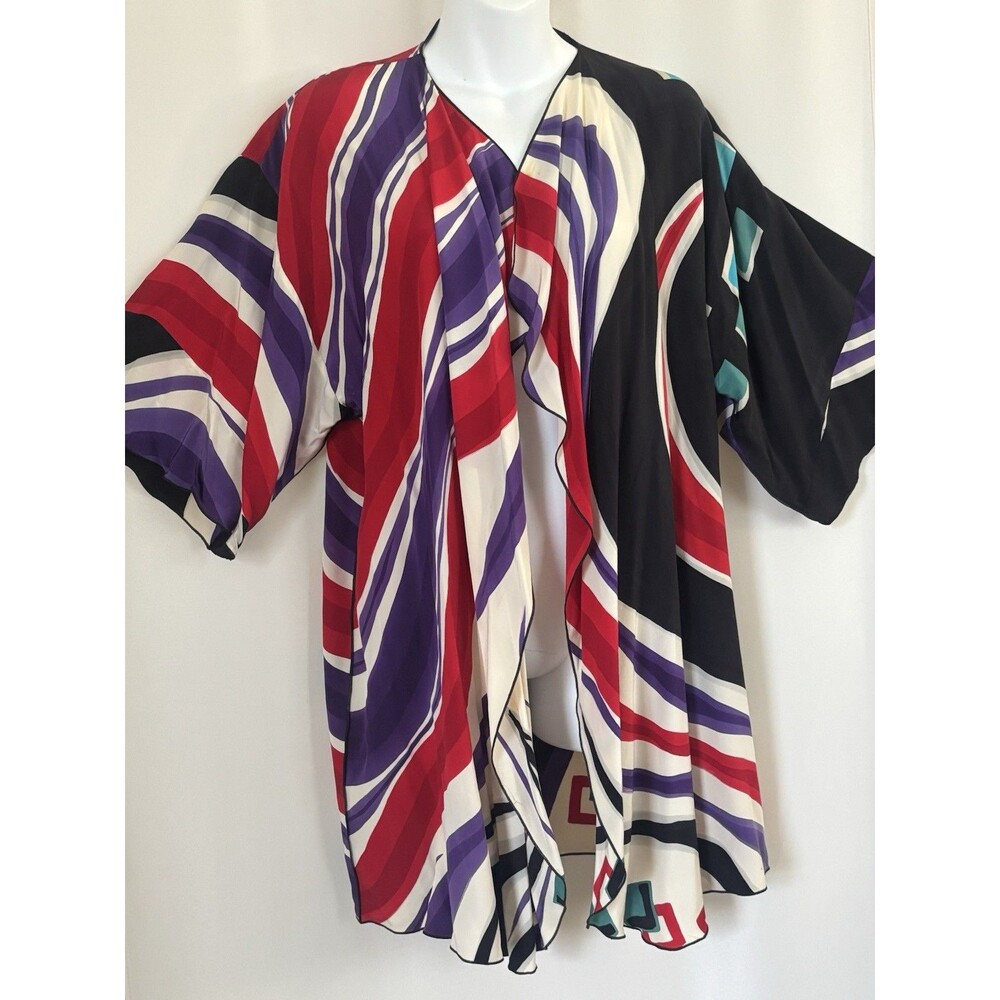 Yolanda Lorente Vintage Hand Painted Colorful Art 100% Silk Kimono Size S